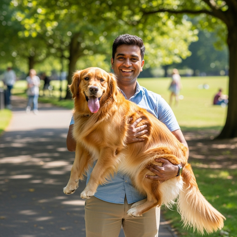 Man with Golden Retriever Enjoying Sunny Park Man with Golden Retriever Enjoying Sunny Park