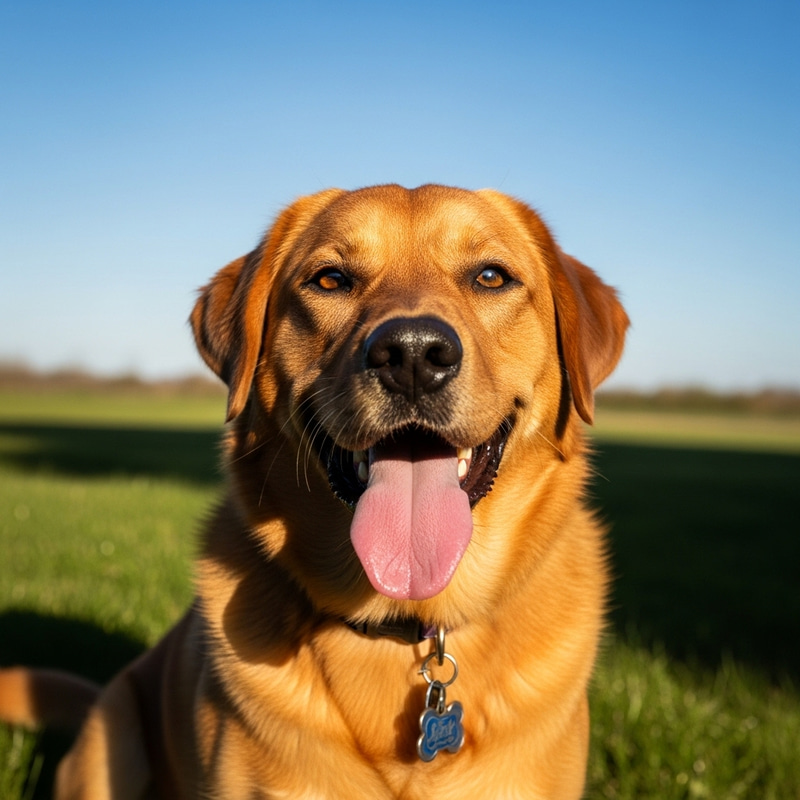 Cheerful Medium-Sized Dog with Golden Brown Fur Laughing