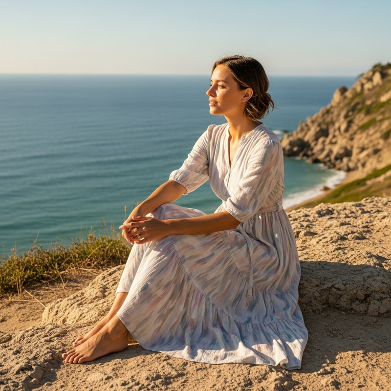 Effortlessly Elegant Woman in Soft Pastels | Natural Sunlight Glow Effortlessly Elegant Woman in Soft Pastels | Natural Sunlight Glow