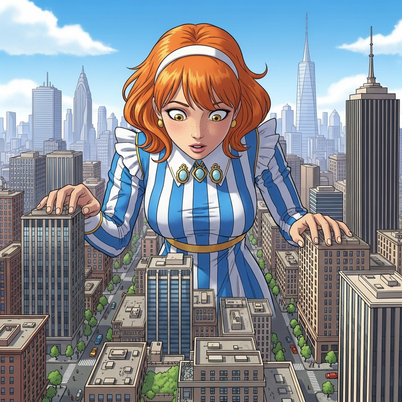 Giantess Nami: Enormous Female Overlooking Sprawling City Giantess Nami: Enormous Female Overlooking Sprawling City