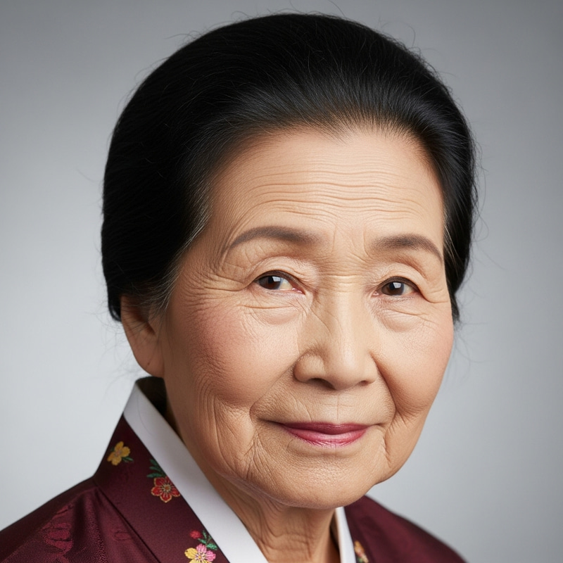 Elderly Asian Woman with Ponytail Headshot | Cultural Portrait
