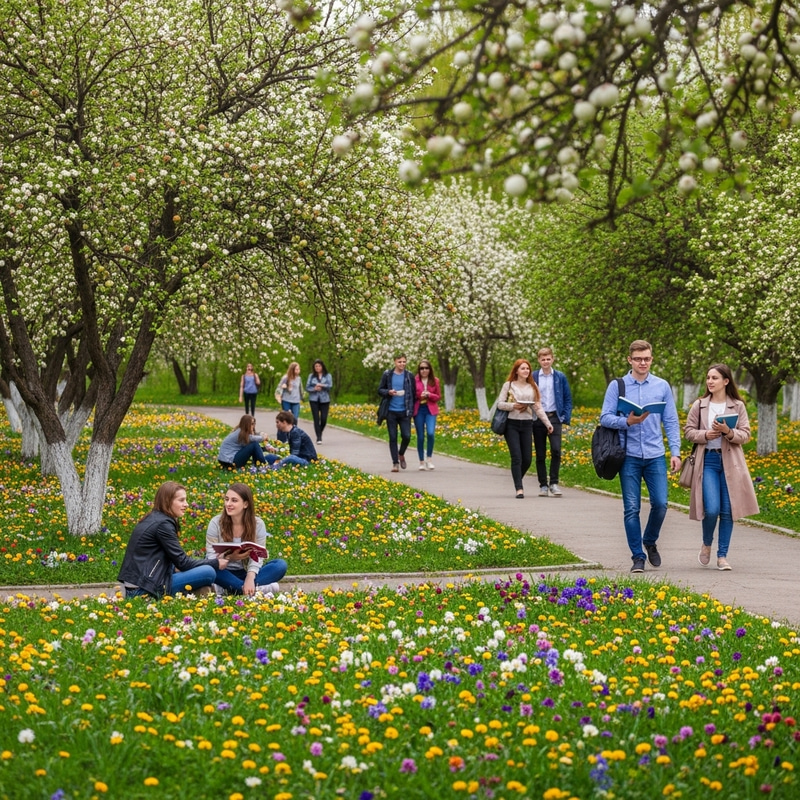 Spring at Michurinsk State Agrarian University - Vibrant Flowers and Happy Students Spring at Michurinsk State Agrarian University - Vibrant Flowers and Happy Students