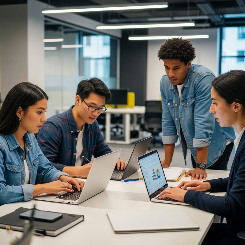 Students in Modern Office Engaged in Collaborative Learning