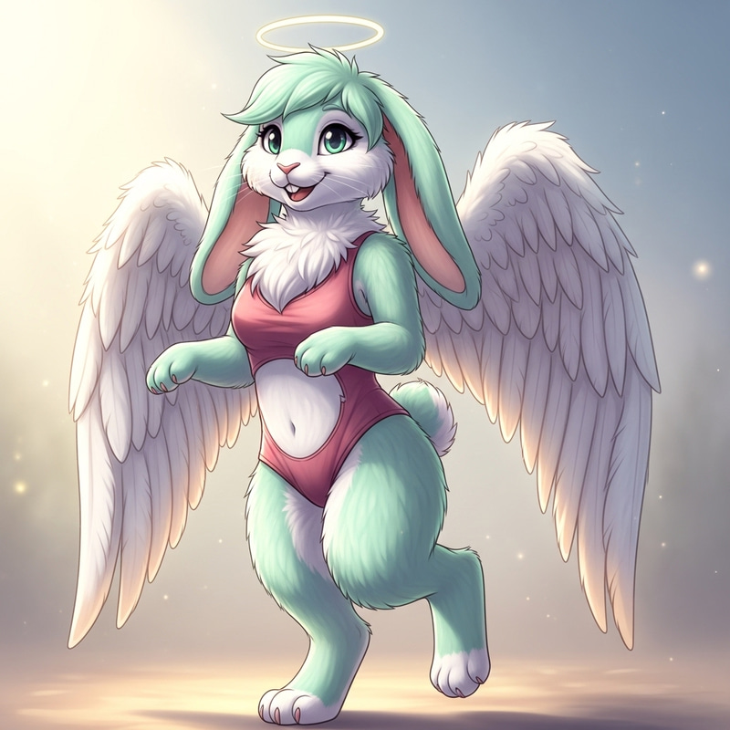 Mint Green and Pastel Pink Angel Bunny Furry Female