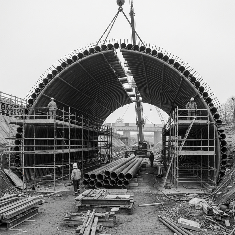 Protective Pipe Arch Construction for Railway and Motorway Crossings