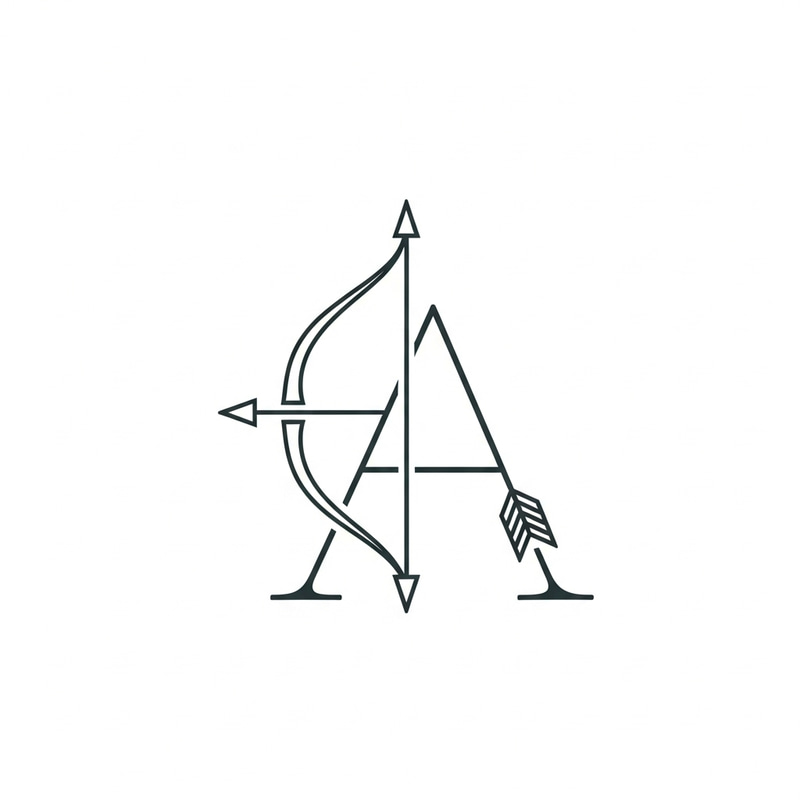 Minimalist Sagittarius Bow & Arrow with Letter A Design Minimalist Sagittarius Bow & Arrow with Letter A Design