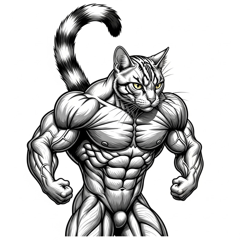 Powerful Cat: Muscular & Well-Groomed Pose Powerful Cat: Muscular & Well-Groomed Pose
