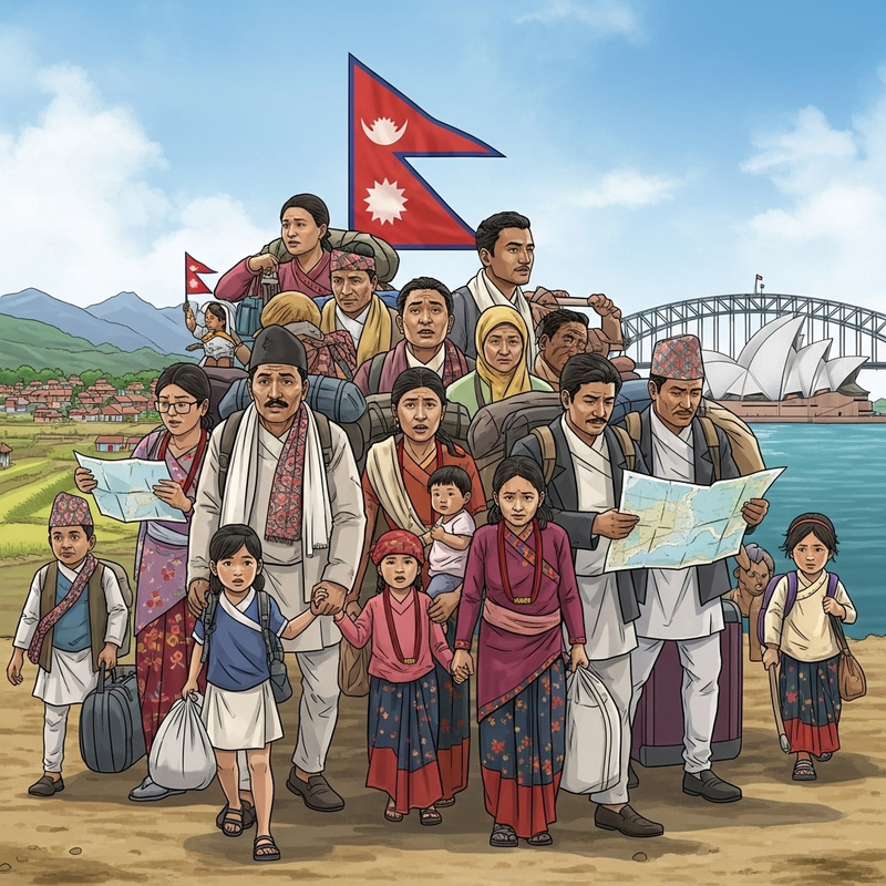 Nepalese Migration to Australia: Cultural Journey Illustration Nepalese Migration to Australia: Cultural Journey Illustration