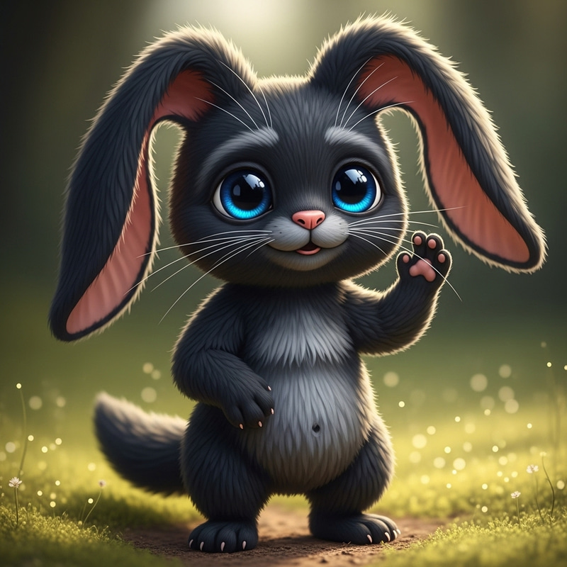 Fantasy Black Cute Creature with Navy Blue Eyes Fantasy Black Cute Creature with Navy Blue Eyes