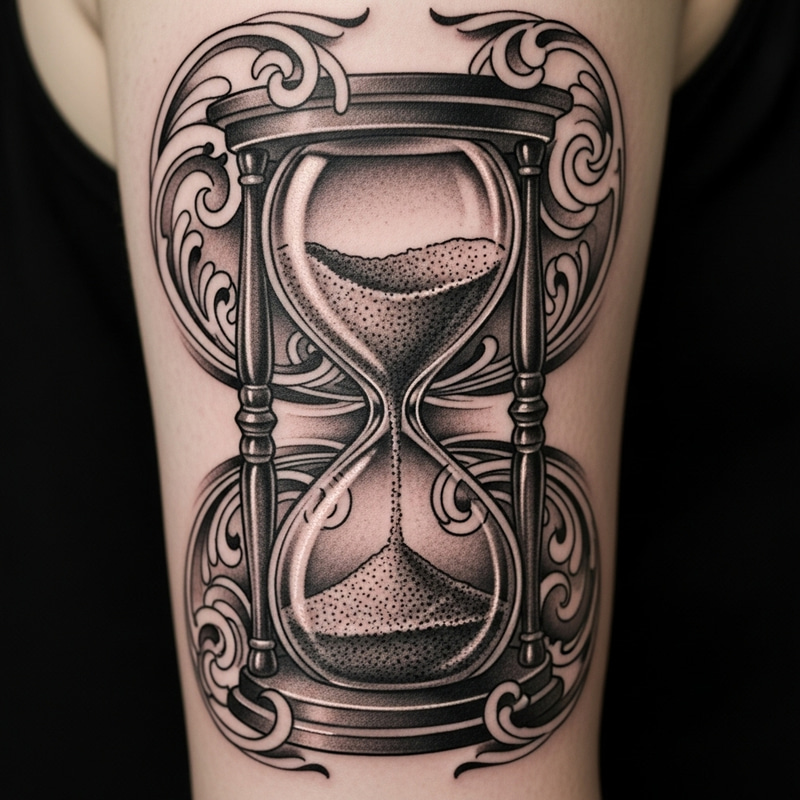 Intricate Hourglass Tattoo Design | Time Symbolism & Craftsmanship