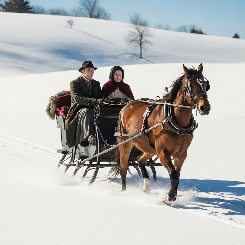 Winter Sleigh Ride in 19th Century New England Hills