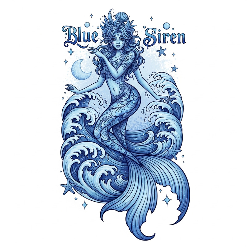 Blue Siren T-Shirt Design | Stunning Illustration Blue Siren T-Shirt Design | Stunning Illustration