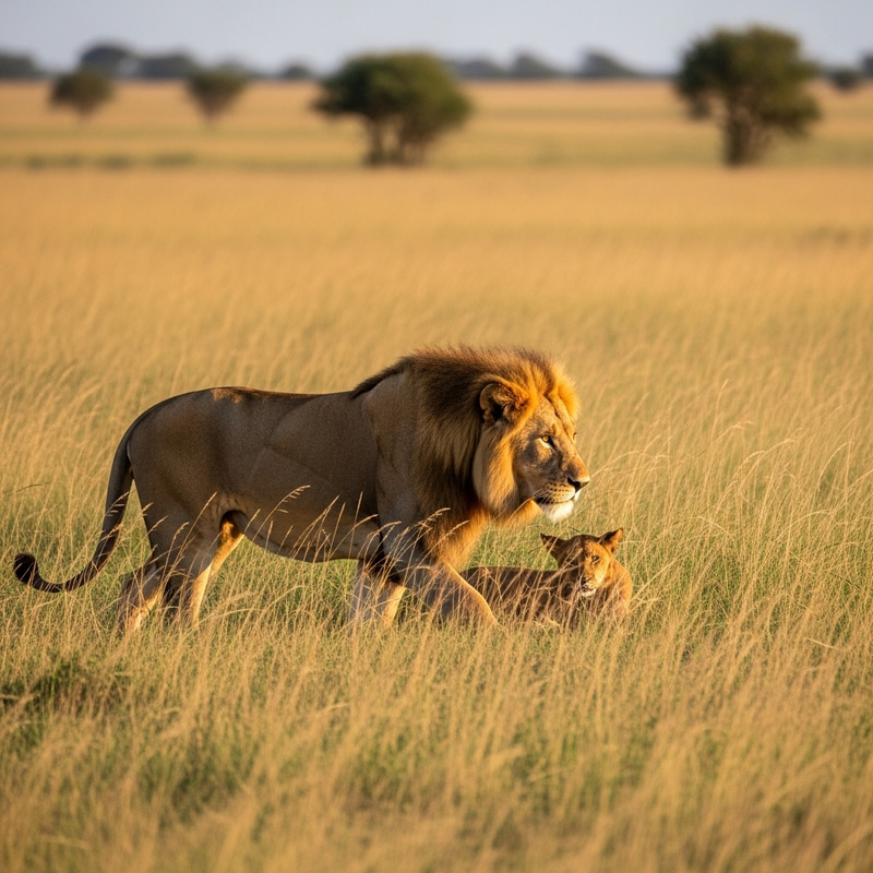 Majestic Lion Hunting in the African Savannah