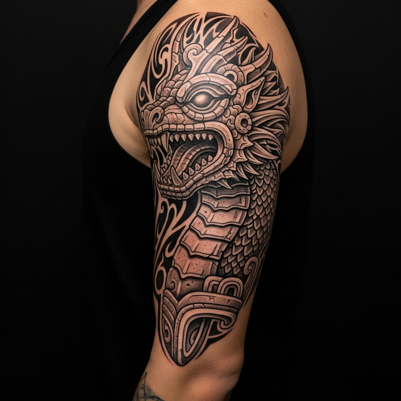 Ancient Chavin Culture and Dragon Head Tattoo Design Ancient Chavin Culture and Dragon Head Tattoo Design