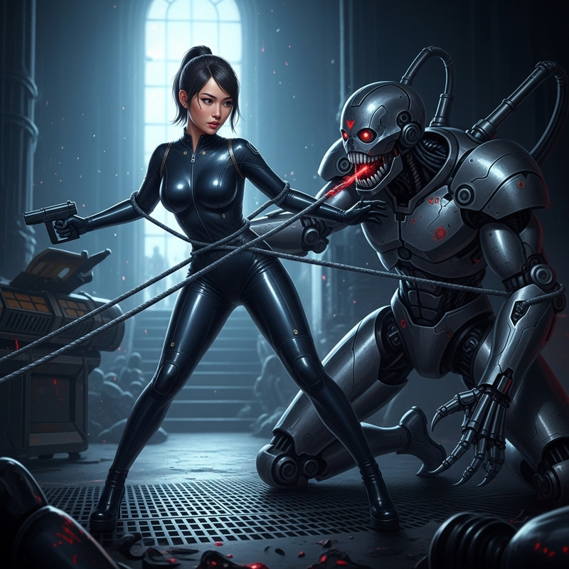 Captivating Female Secret Agent Captured in Futuristic Cyberpunk Scene Captivating Female Secret Agent Captured in Futuristic Cyberpunk Scene