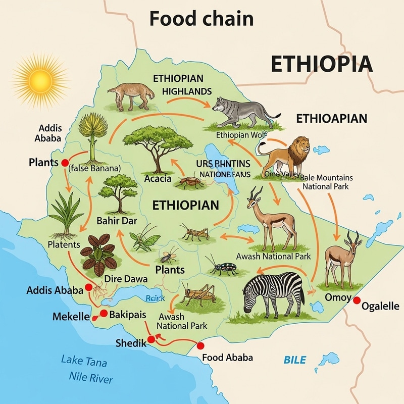 Exploring Ethiopian Food Chains: A Colorful Map Illustration Exploring Ethiopian Food Chains: A Colorful Map Illustration