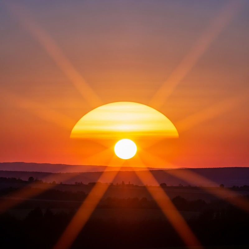 Golden Sun Setting: Stunning Landscape in Warm Hues Golden Sun Setting: Stunning Landscape in Warm Hues