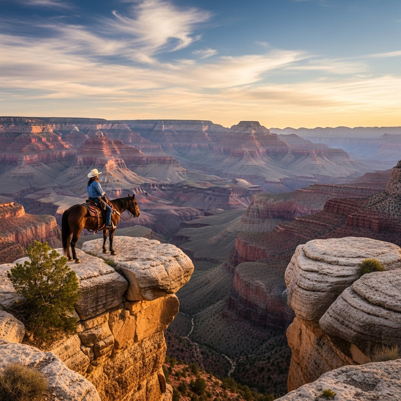 Grand Canyon Sunrise Cowboy Horse Sun View Grand Canyon Sunrise Cowboy Horse Sun View