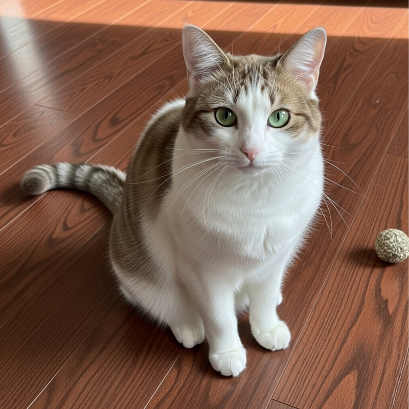 Majestic Fluffy Cat on Cherry Oak Floor Majestic Fluffy Cat on Cherry Oak Floor