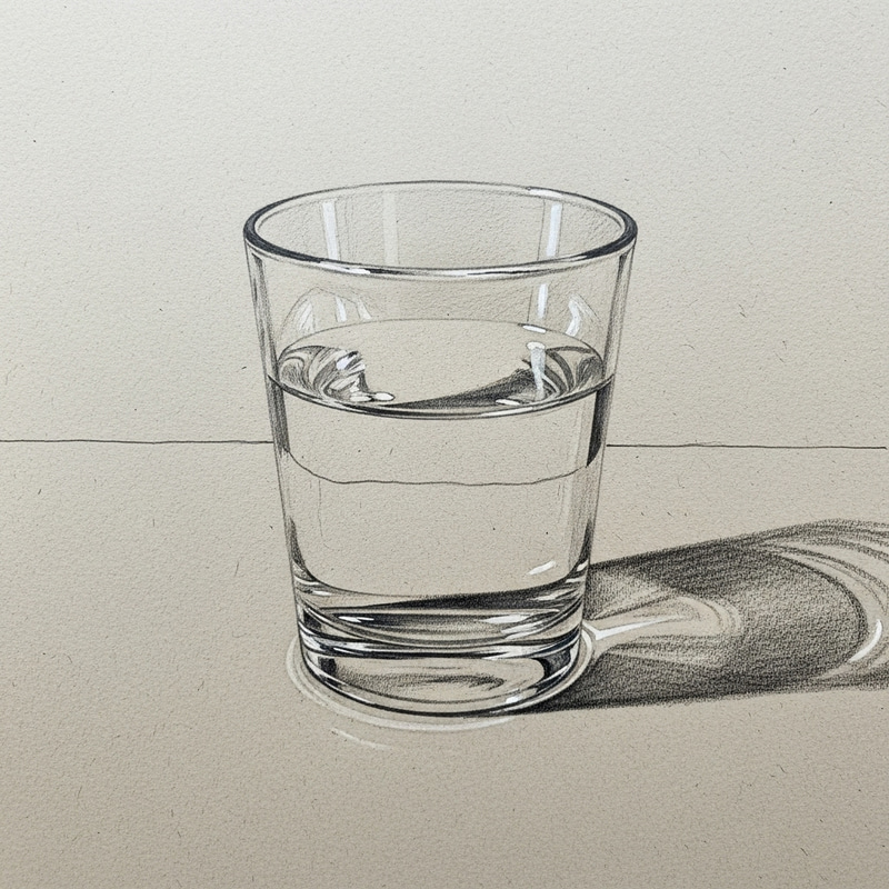 Delicate Hyperrealism: Water Glass Pencil Sketch Delicate Hyperrealism: Water Glass Pencil Sketch