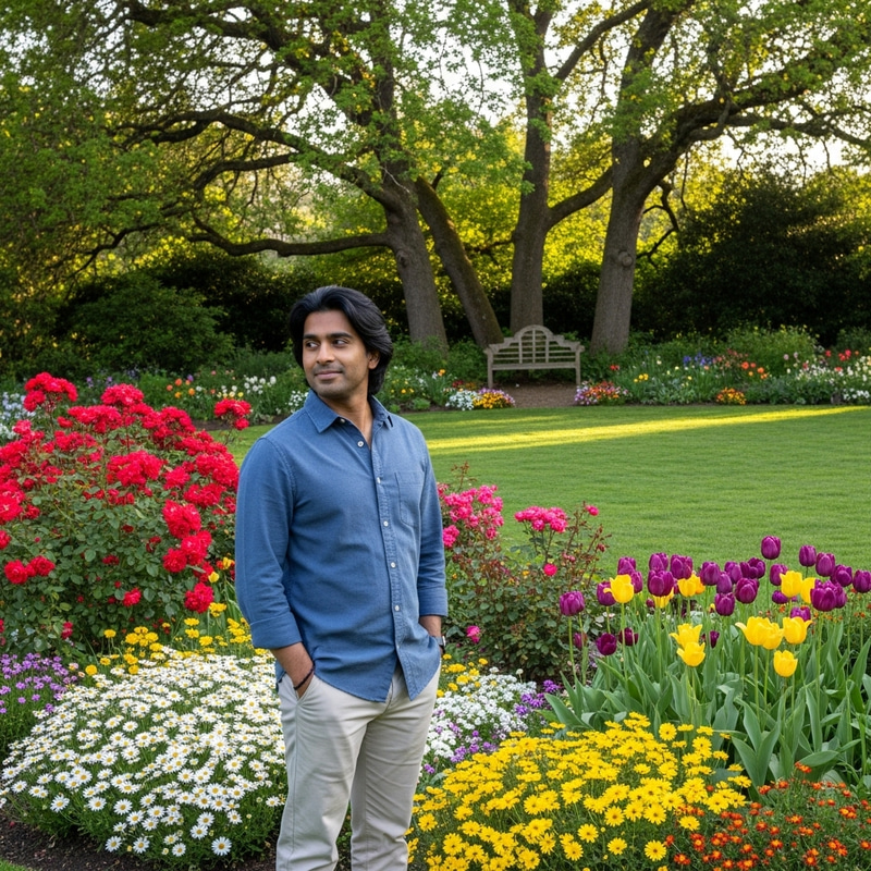 South Asian Man in a Serene Garden Setting