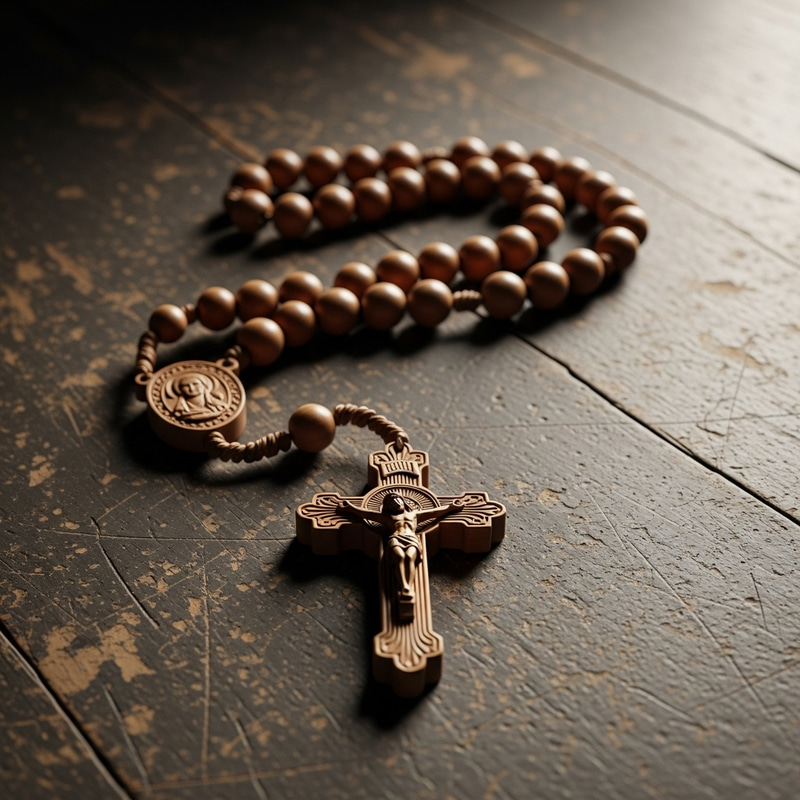 Wooden Rosary on Floor