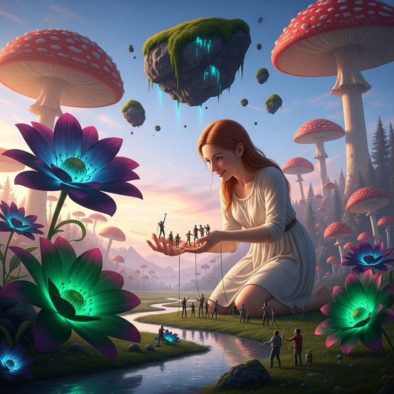 Gigantic Red-Haired Woman in a Surreal Landscape Gigantic Red-Haired Woman in a Surreal Landscape