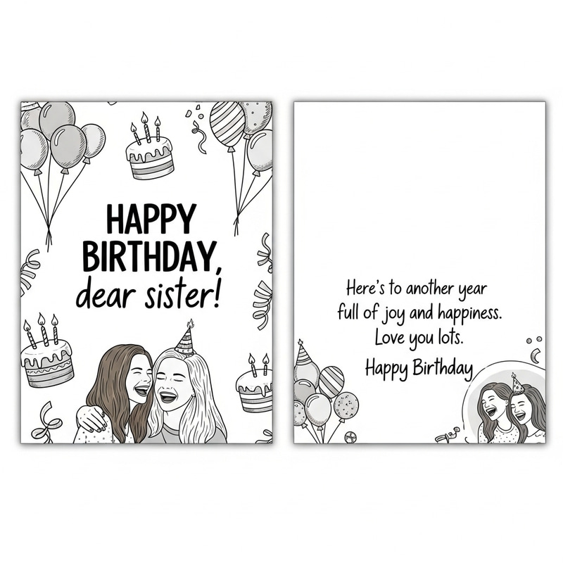 Printable Birthday Card for Older Sister - Heartfelt Design Printable Birthday Card for Older Sister - Heartfelt Design
