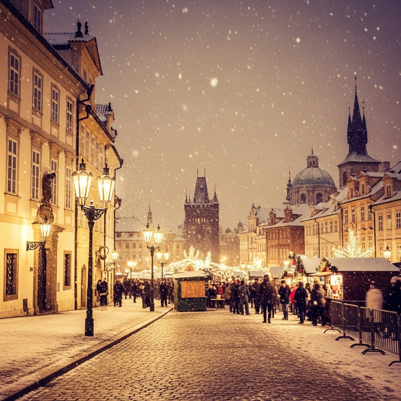 Magical Winter Evening in Prague: Vintage Charm and Festive Christmas Market