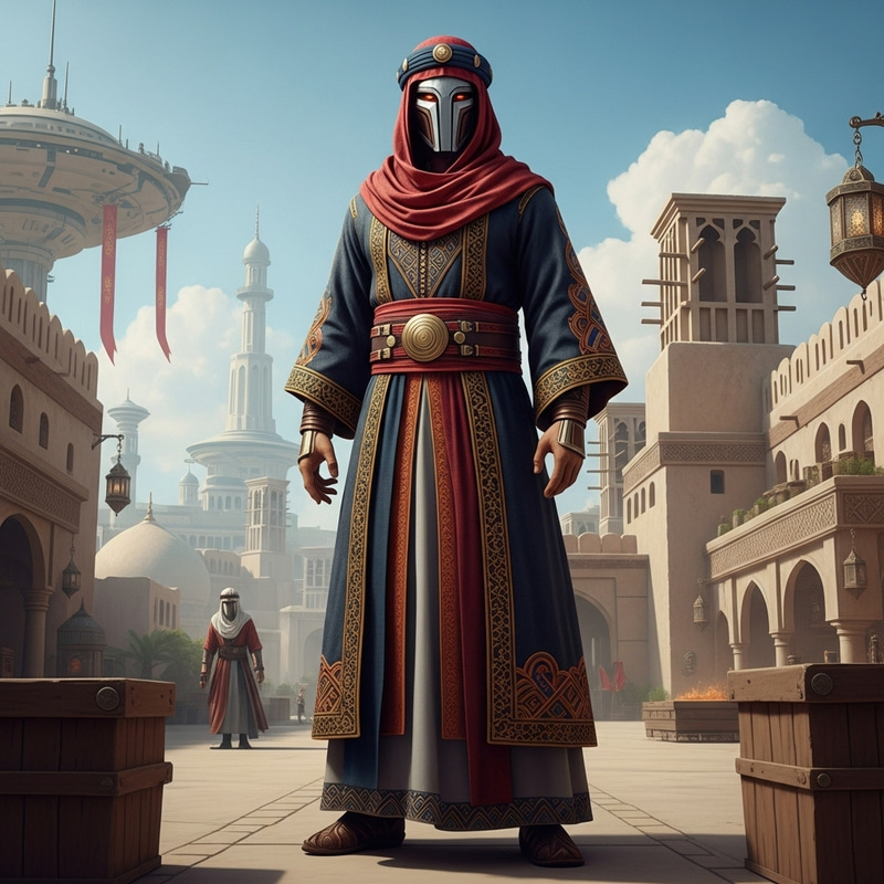 Mystical Strand Warlock in Arabic Attire - Sci-Fi Fusion Mystical Strand Warlock in Arabic Attire - Sci-Fi Fusion