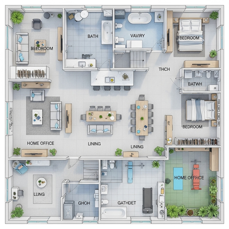 Aerial View of Minimalist Interior Design - Architectural Blueprint Aerial View of Minimalist Interior Design - Architectural Blueprint