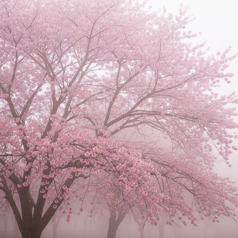 Ethereal Sakura in Mist: A Serene Landscape