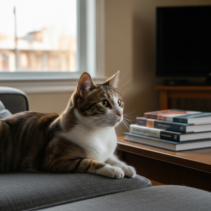 Cute House Cat Lounging in Cozy Indoor Setting