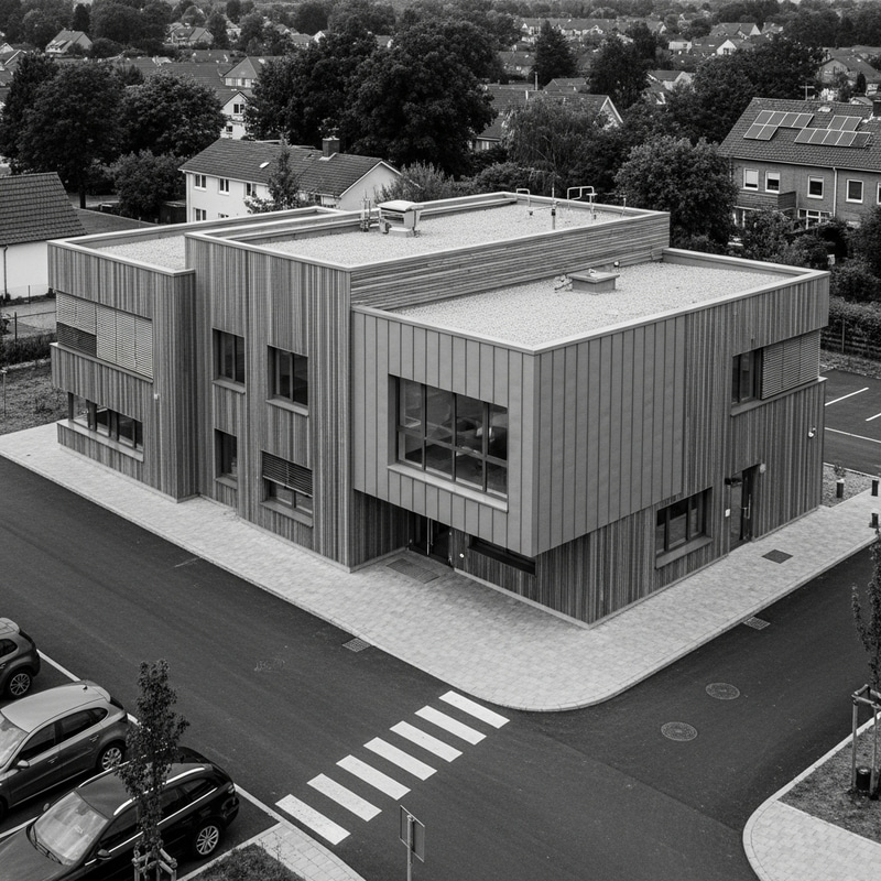 Minimalist School Architecture with Gray Wood and Metal Facades Minimalist School Architecture with Gray Wood and Metal Facades