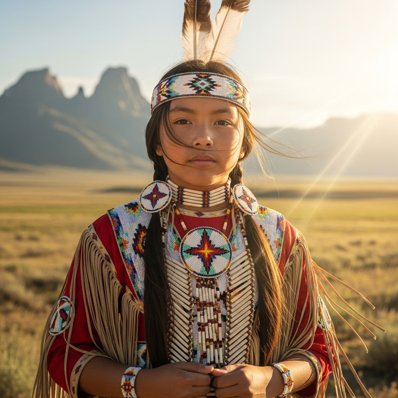 Native American Girl in Traditional Attire | Cultural Beauty Native American Girl in Traditional Attire | Cultural Beauty