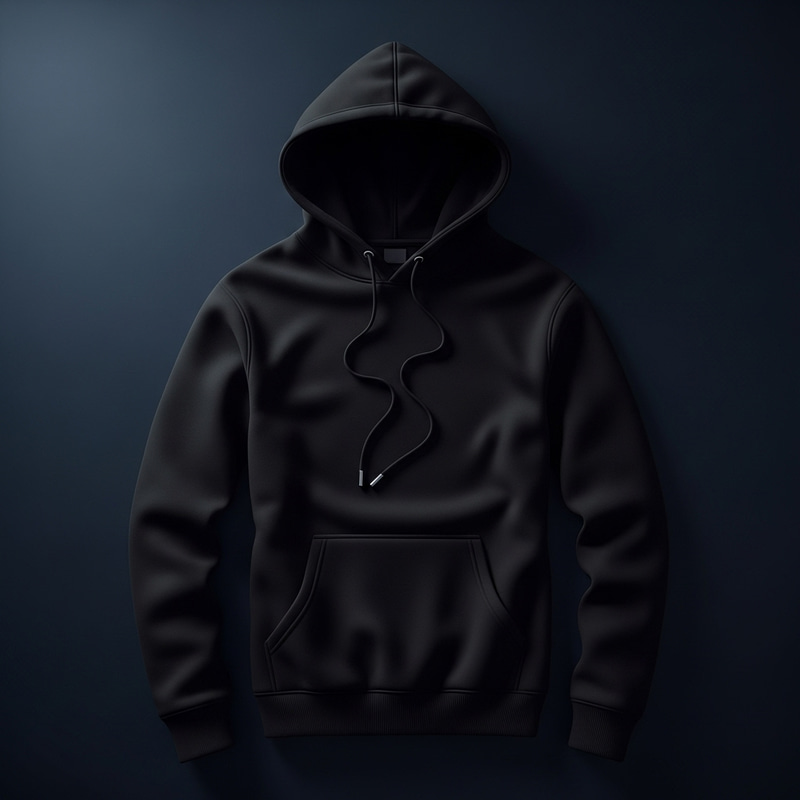 Stylish Black Hoodie on Dark Blue Background