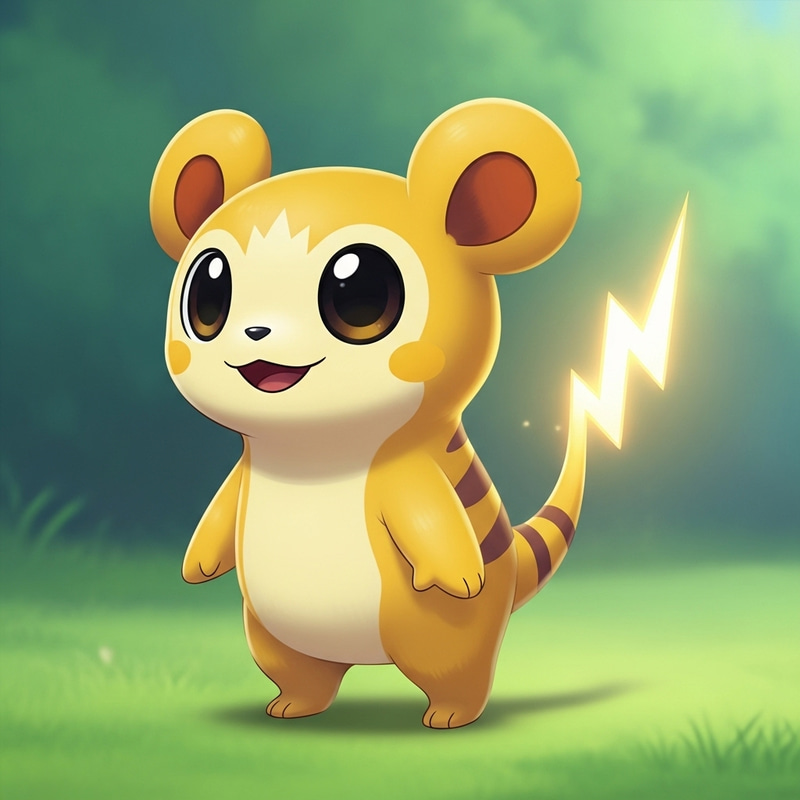 Colorful Pokemon with Expressive Eyes and Lightning Bolt Tail Colorful Pokemon with Expressive Eyes and Lightning Bolt Tail