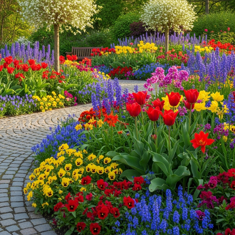 Tranquil Garden of Vibrant Flowers Tranquil Garden of Vibrant Flowers