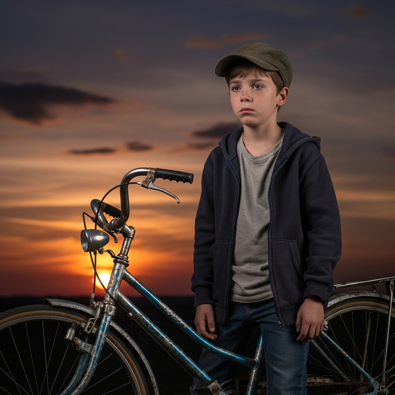 Sad Boy Standing with Bike: A Poignant Scene Sad Boy Standing with Bike: A Poignant Scene