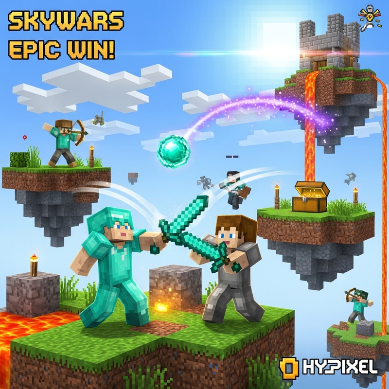 Hypixel SkyWars Minecraft Thumbnail: Intense Battle on Floating Island