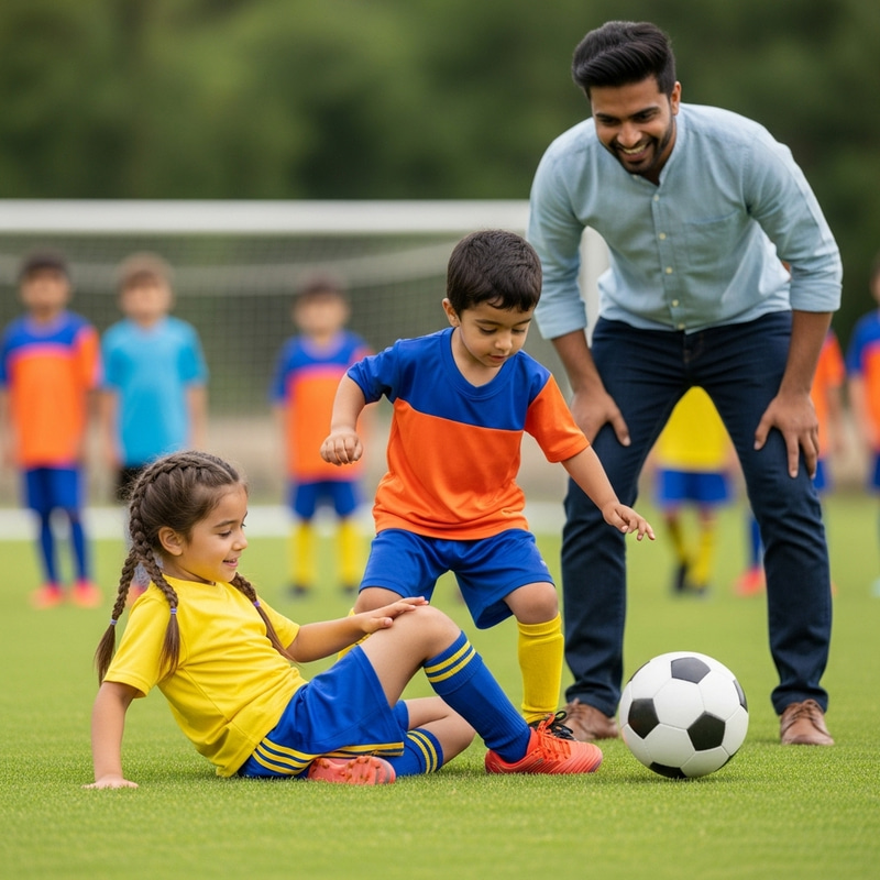 Innocent Chaos: Boy Falls on Girl at Soccer Game Innocent Chaos: Boy Falls on Girl at Soccer Game