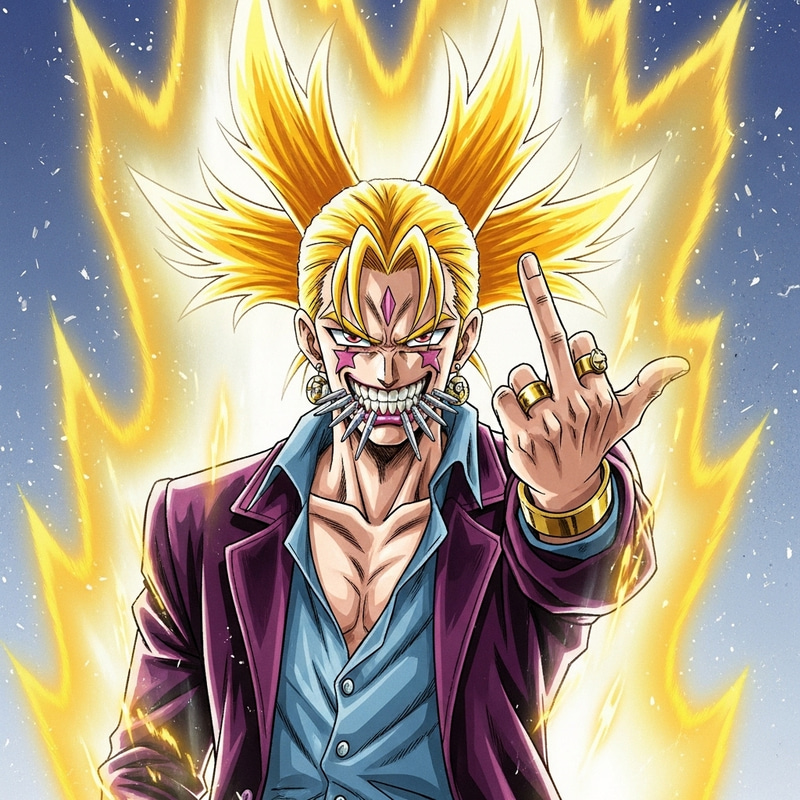 Goku with Golden Grillz - 90s Anime Super Saiyan Flip Off