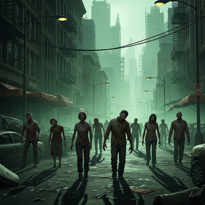 Chilling Zombie Apocalypse: Haunted City Street Scene Chilling Zombie Apocalypse: Haunted City Street Scene