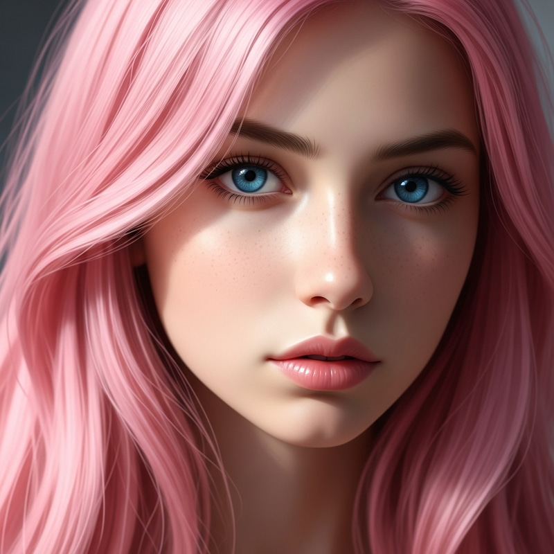 Super Realistic Portrait of a Girl with Pink Hair and Blue Eyes Super Realistic Portrait of a Girl with Pink Hair and Blue Eyes