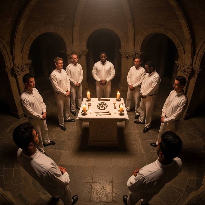 Ancient Masonic Rites: Mystical Circle Illuminated in Candlelight Ancient Masonic Rites: Mystical Circle Illuminated in Candlelight