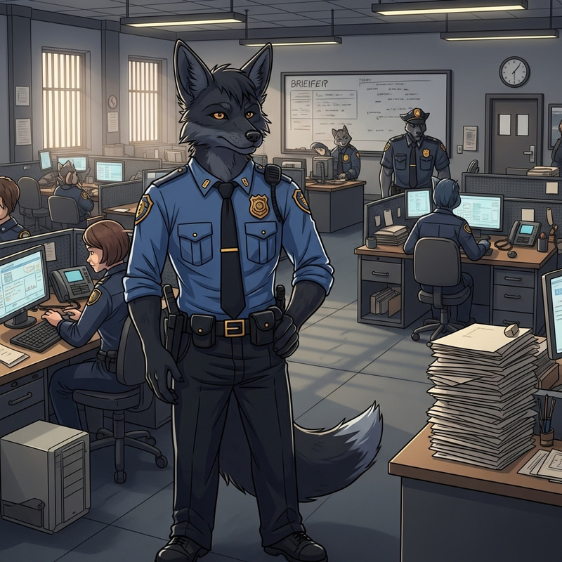 Anthro Fox in Police Clothes at Police Station Anthro Fox in Police Clothes at Police Station