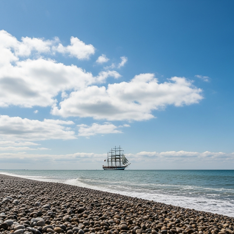 Majestic Sailing Ship on Seascape Shore | Coastal Beauty Majestic Sailing Ship on Seascape Shore | Coastal Beauty