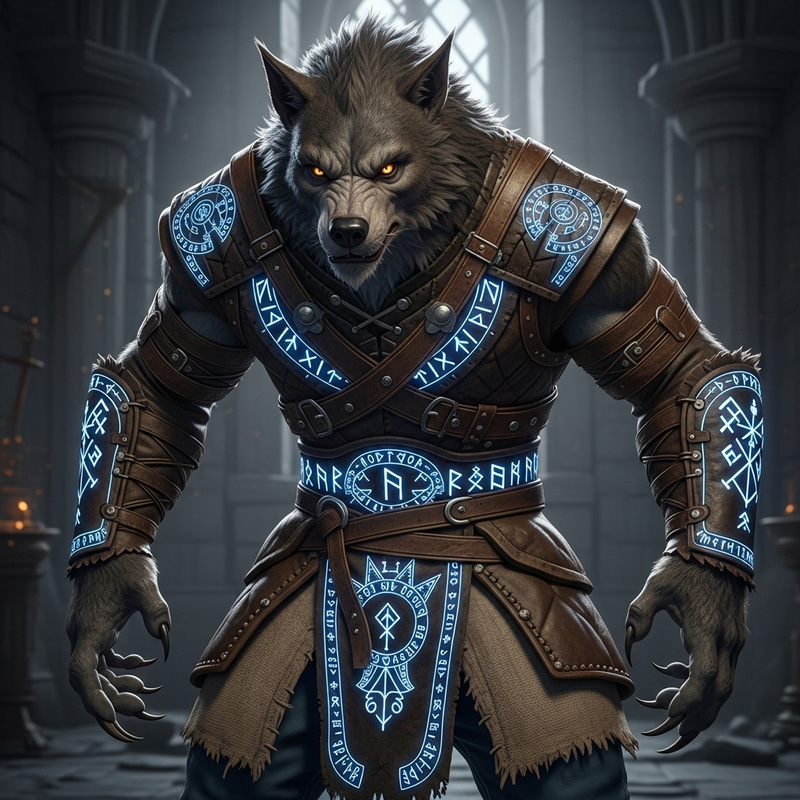 Werewolf Character with Runes on Clothes Werewolf Character with Runes on Clothes
