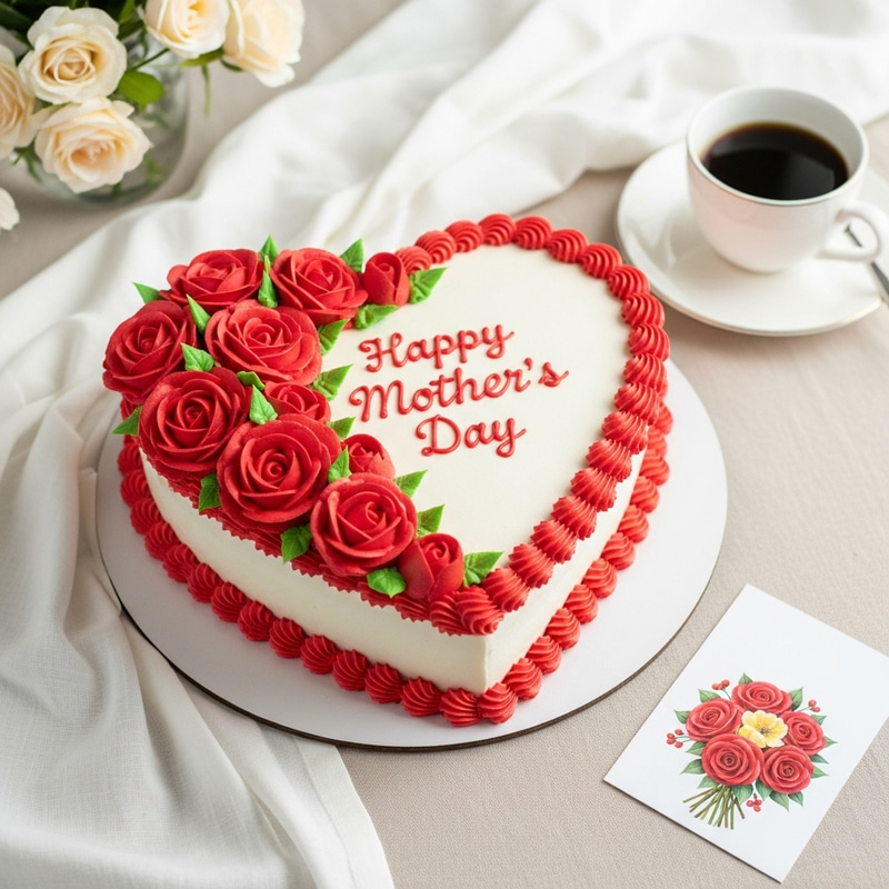 Heart-Shaped Mother's Day Cake with Roses Heart-Shaped Mother's Day Cake with Roses