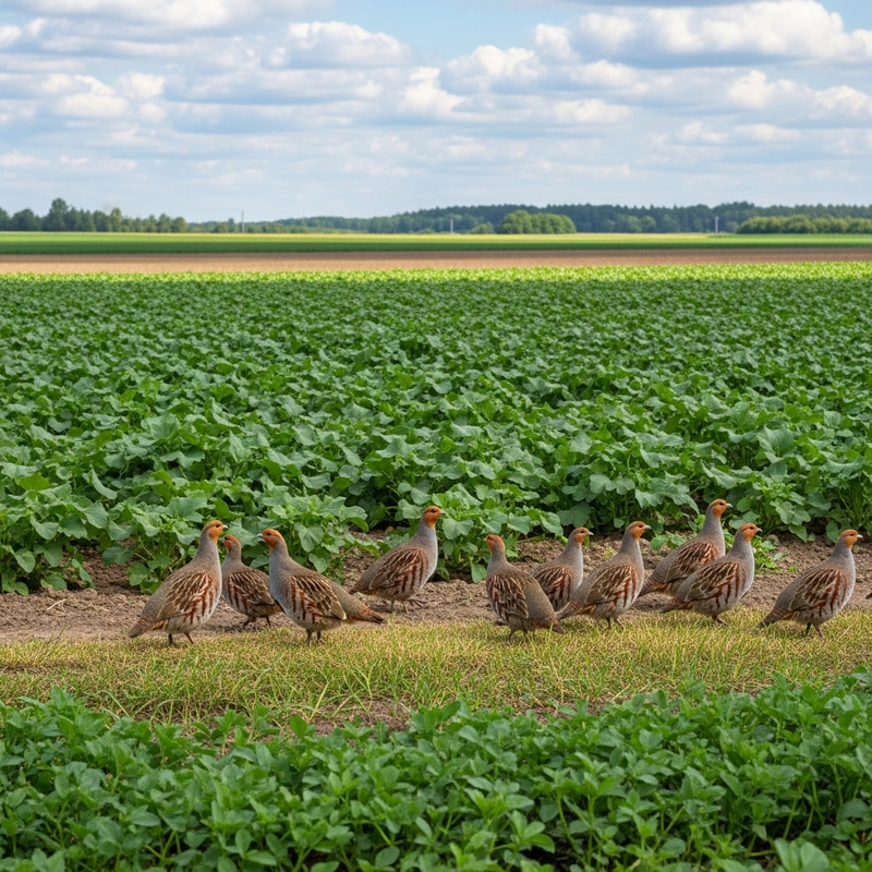 Partridge Flock amidst Agricultural Setting Partridge Flock amidst Agricultural Setting